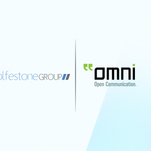 Wolfestone Group logo next to Omni logo, on a blue gradient background