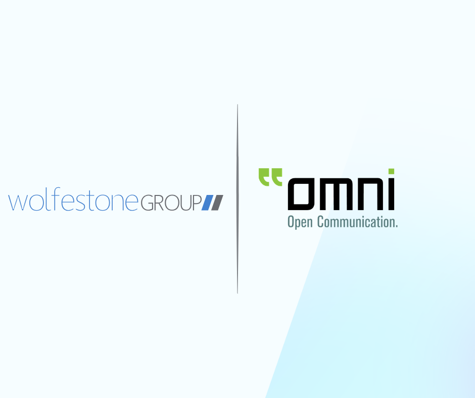 Wolfestone Group logo next to Omni logo, on a blue gradient background