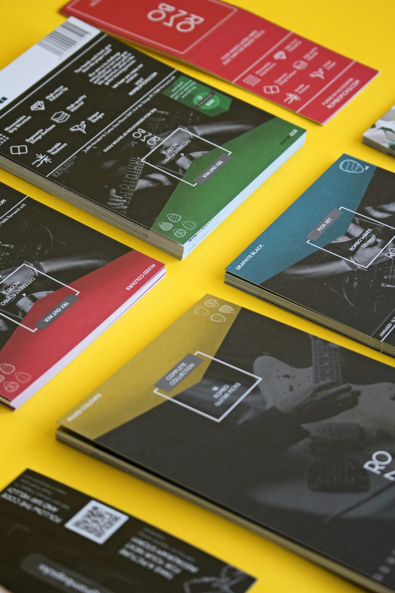 Brochures on a yellow table top